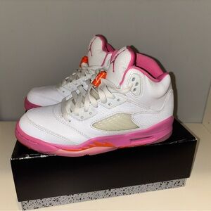 Jordan White and Pink Sneakers with Reflective Tongue
